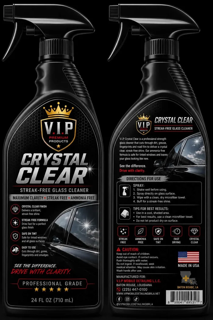 V.I.P Crystal Clear glass cleaner bottle and label