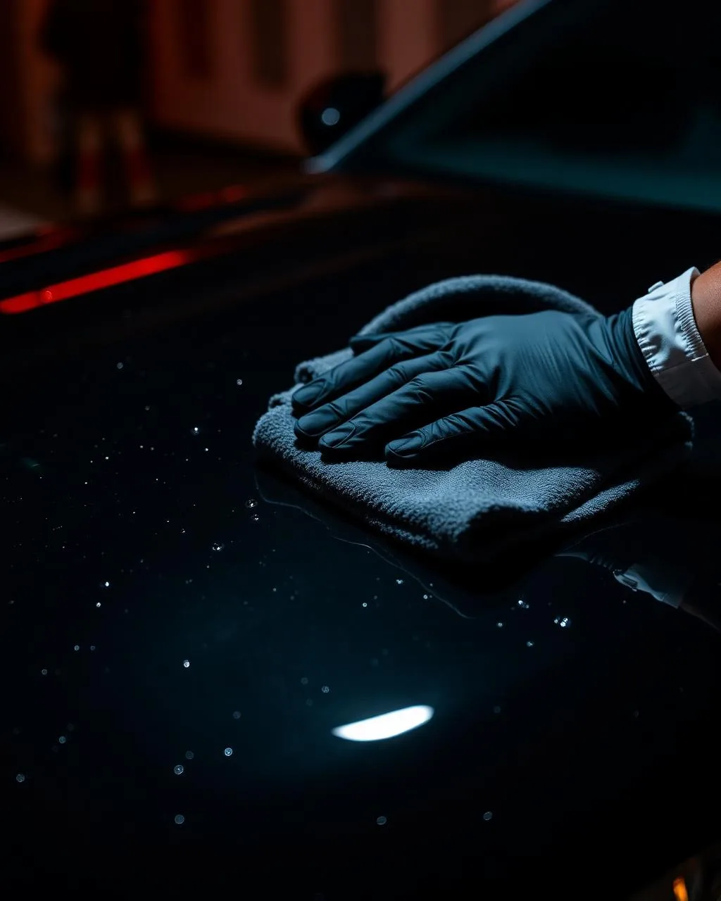 Christopher Chambers hand-detailing a vehicle with a microfiber towel
